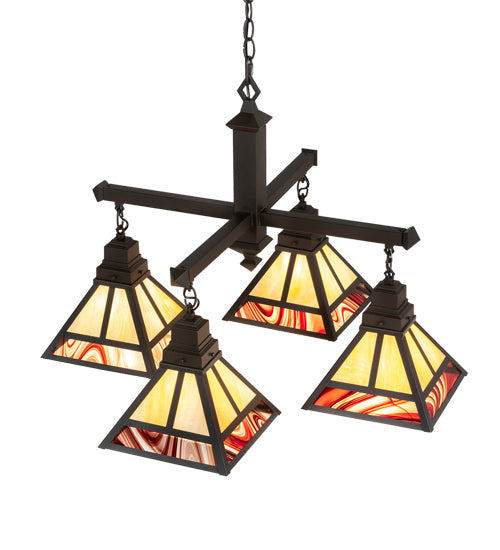 Meyda Tiffany 224357 Four Light Chandelier, Craftsman Brown And Oil Rubbed Bronze