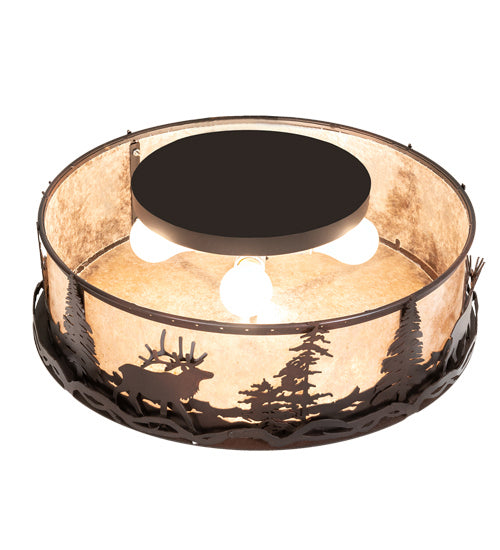 Meyda Tiffany 225429 Four Light Flushmount, Wrought Iron On Rust
