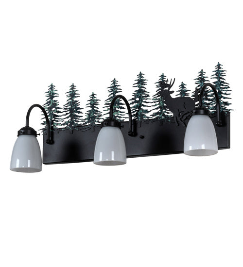 Meyda Tiffany 226178 Three Light Vanity, Textured Black/Green Trees