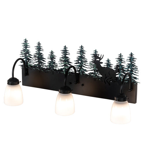 Meyda Tiffany 226178 Three Light Vanity, Textured Black/Green Trees
