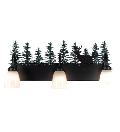 Meyda Tiffany 226178 Three Light Vanity, Textured Black/Green Trees