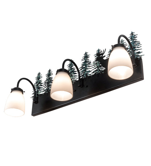 Meyda Tiffany 226178 Three Light Vanity, Textured Black/Green Trees