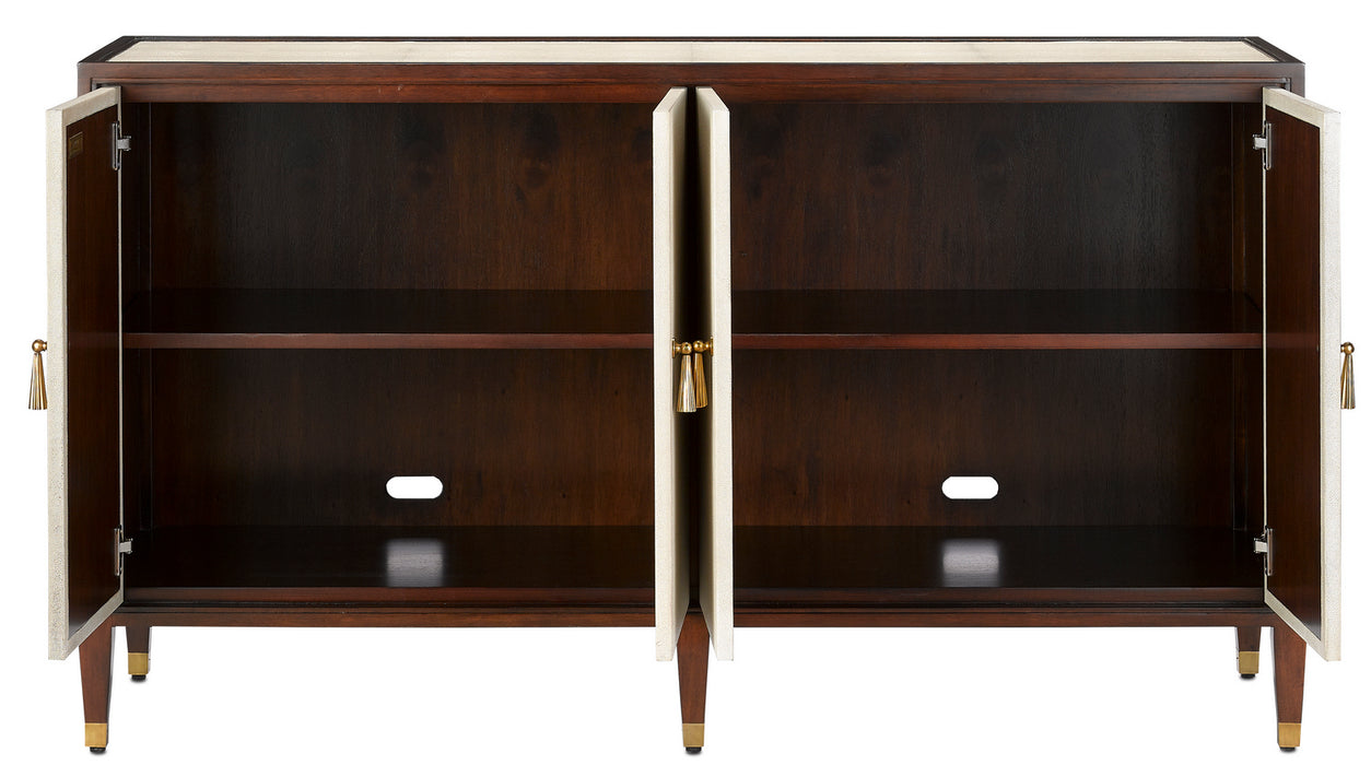 Currey and Company 3000-0142 Credenza, Ivory/Dark Walnut/Brass