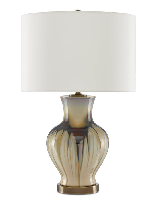 Currey and Company 6000-0580 One Light Table Lamp, Cream/Brown/Antique Brass