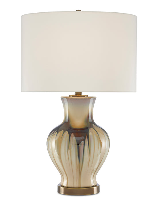 Currey and Company 6000-0580 One Light Table Lamp, Cream/Brown/Antique Brass