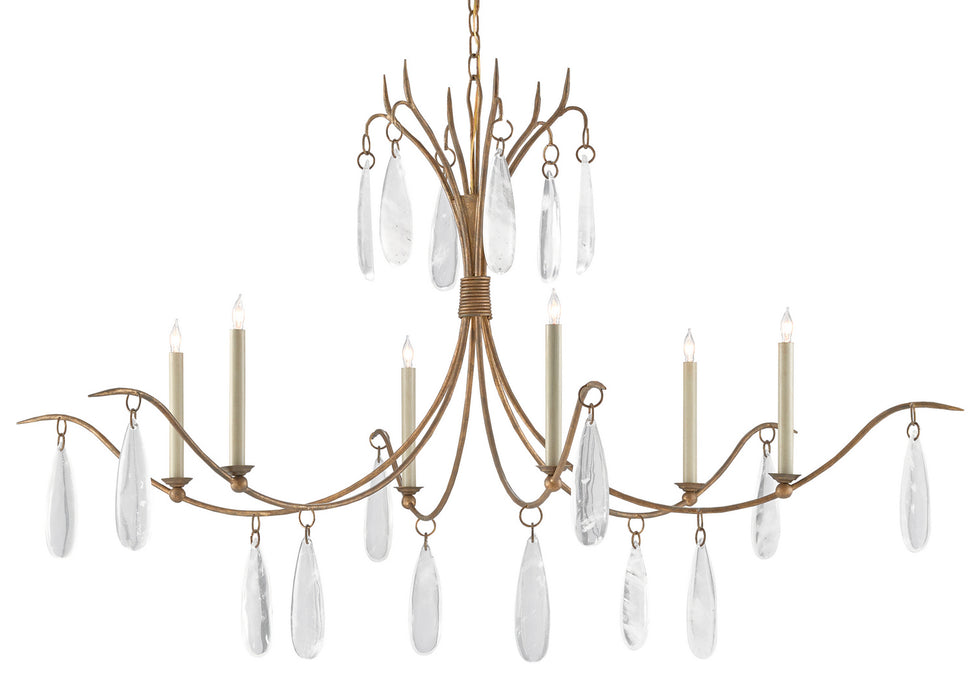 Currey and Company 9000-0545 Six Light Chandelier, Rustic Gold/Faux Rock Crystal
