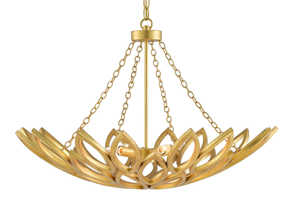 Currey and Company 9000-0565 Four Light Chandelier, Contemporary Gold Leaf