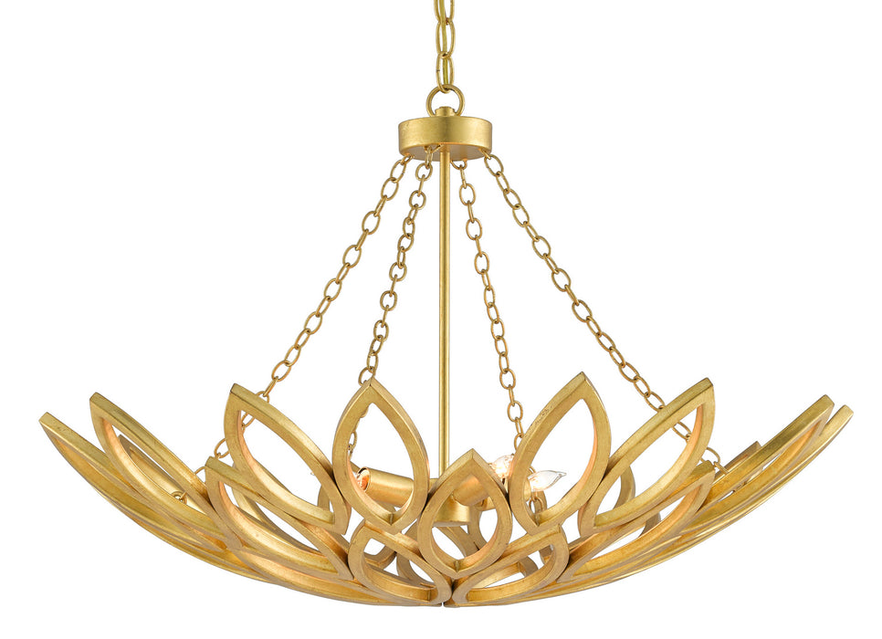 Currey and Company 9000-0565 Four Light Chandelier, Contemporary Gold Leaf