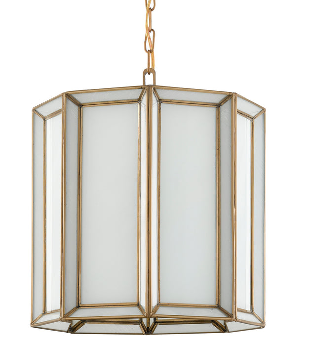 Currey and Company 9000-0574 One Light Pendant, Antique Brass/White