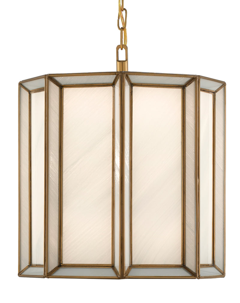 Currey and Company 9000-0574 One Light Pendant, Antique Brass/White