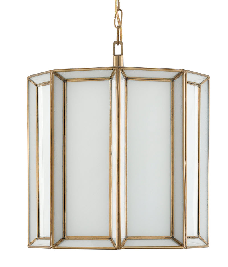 Currey and Company 9000-0574 One Light Pendant, Antique Brass/White
