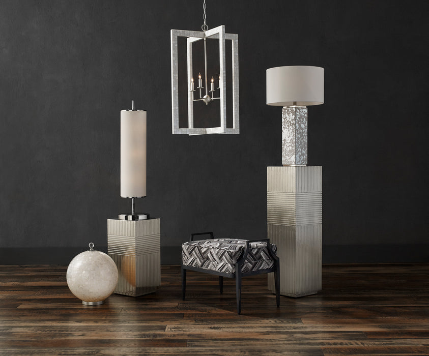 Currey and Company 9000-0575 Four Light Chandelier, Mother of Pearl/Contemporary Silver Leaf