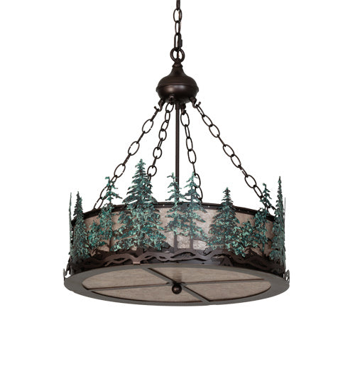 Meyda Tiffany 226960 Four Light Pendant, Mahogany Bronze/Green Trees