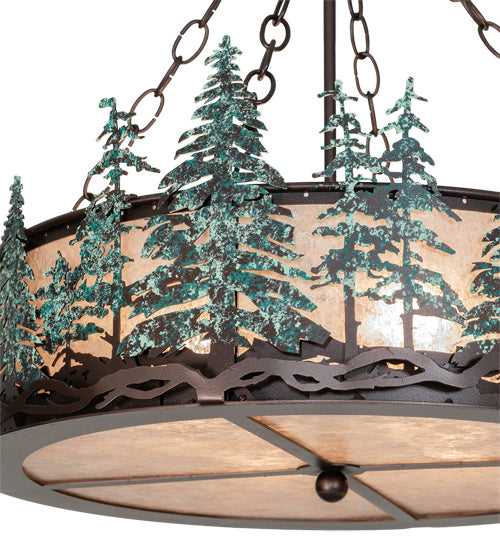 Meyda Tiffany 226960 Four Light Pendant, Mahogany Bronze/Green Trees