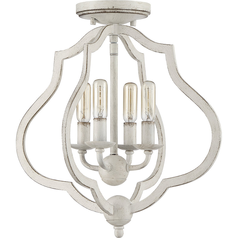 Quoizel OKF1715AWH Four Light Semi-Flush Mount, Antique White