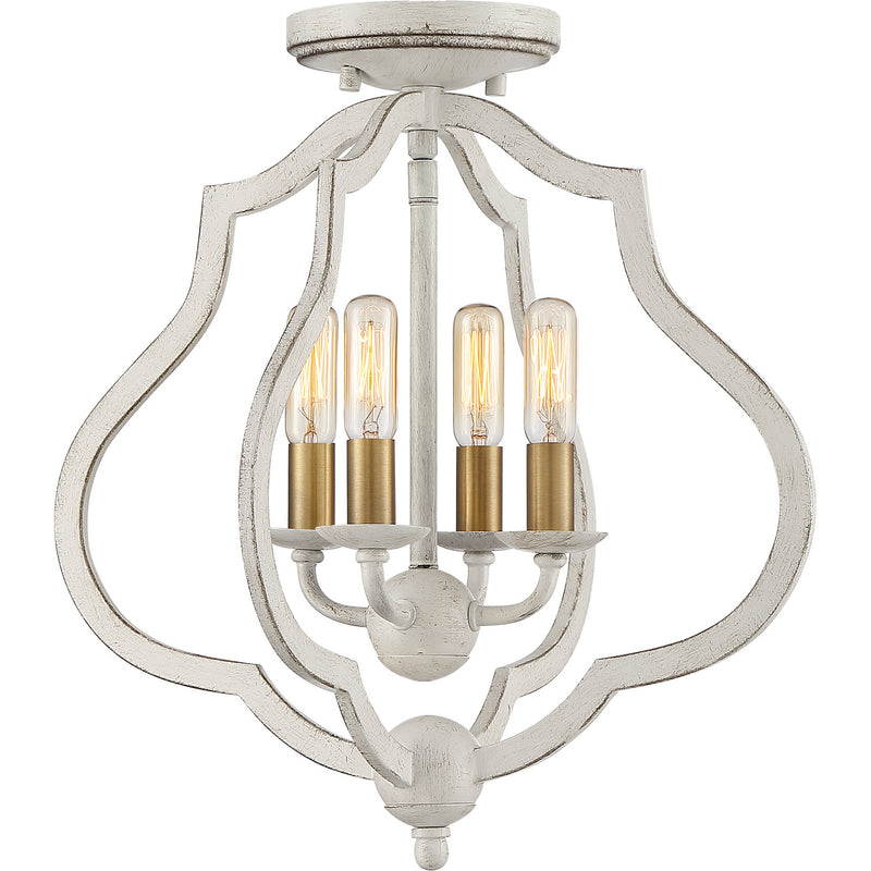 Quoizel OKF1715AWH Four Light Semi-Flush Mount, Antique White