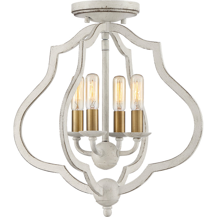Quoizel OKF1715AWH Four Light Semi-Flush Mount, Antique White