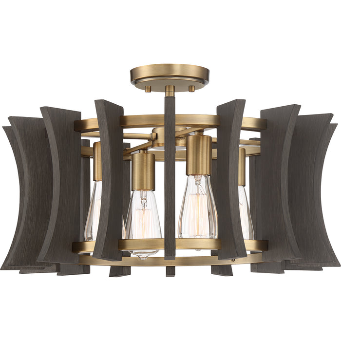 Quoizel QOP5196AB Four Light Pendant, Aged Brass