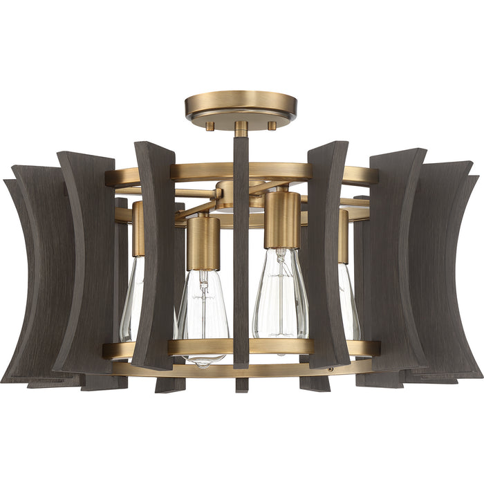 Quoizel QOP5196AB Four Light Pendant, Aged Brass