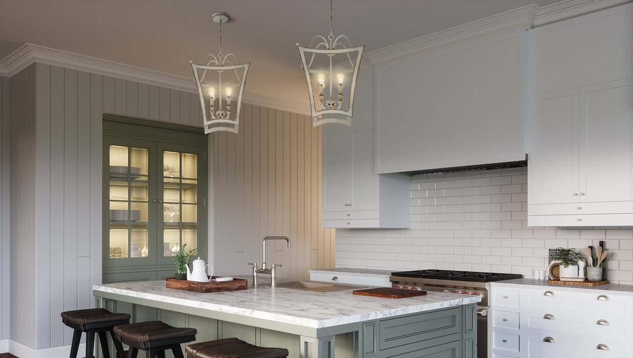 Quoizel SUM5216AWH Four Light Pendant, Antique White