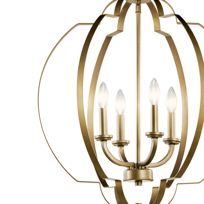 Kichler 42138NBR Four Light Foyer Pendant, Natural Brass