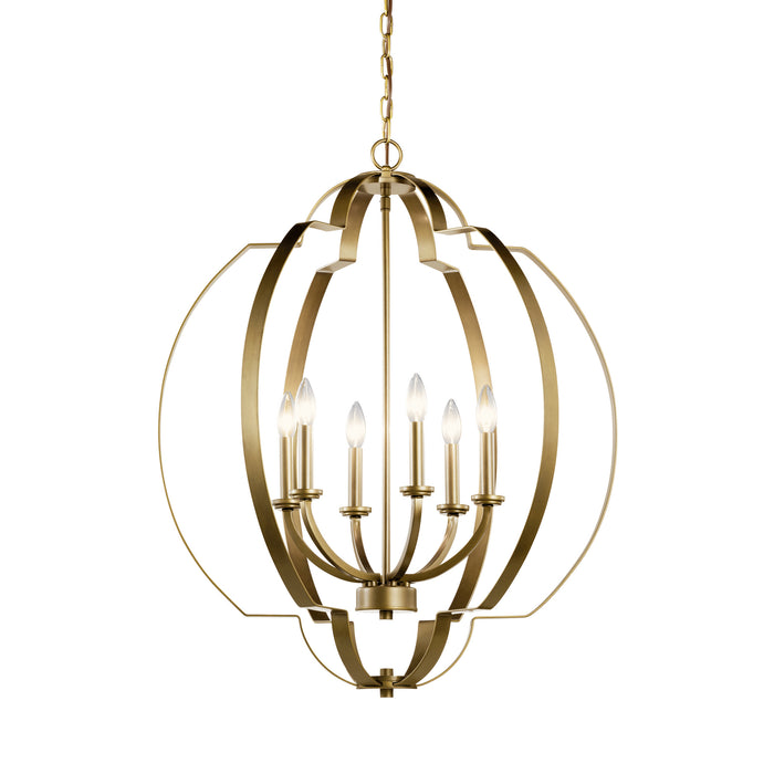 Kichler 42139NBR Six Light Foyer Chandelier, Natural Brass