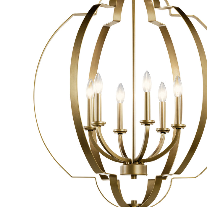 Kichler 42139NBR Six Light Foyer Chandelier, Natural Brass