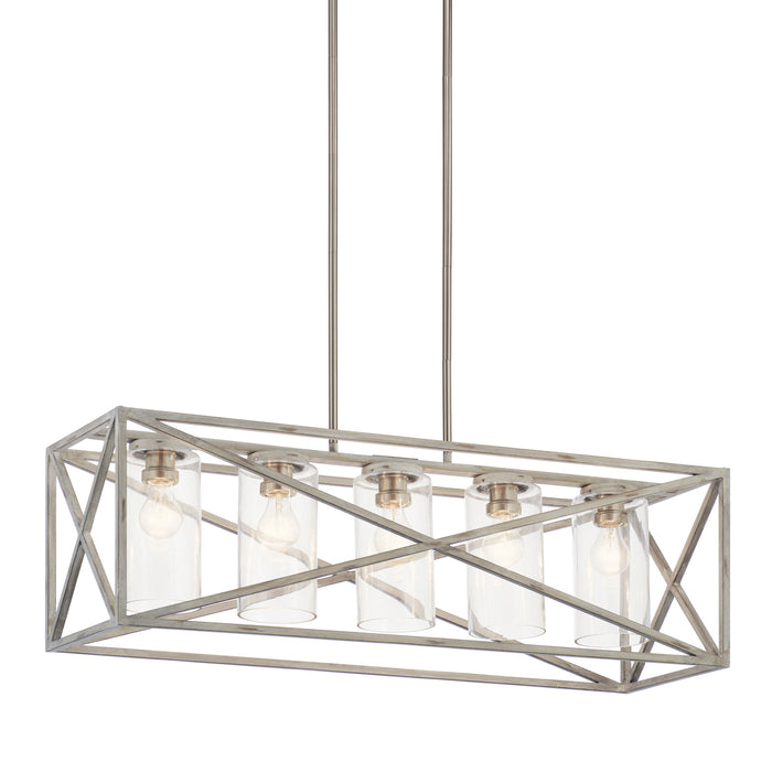Kichler 44081DAW Five Light Linear Chandelier, Distressed Antique White