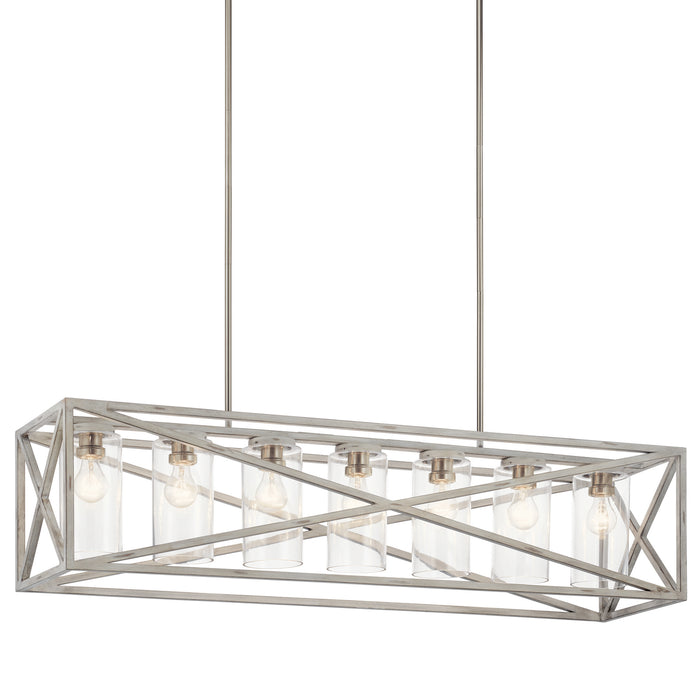 Kichler 44082DAW Seven Light Linear Chandelier, Distressed Antique White