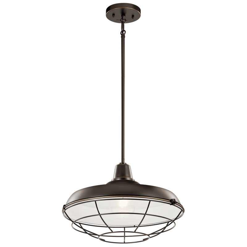Kichler 49993OZ One Light Outdoor Pendant/Semi Flush, Olde Bronze