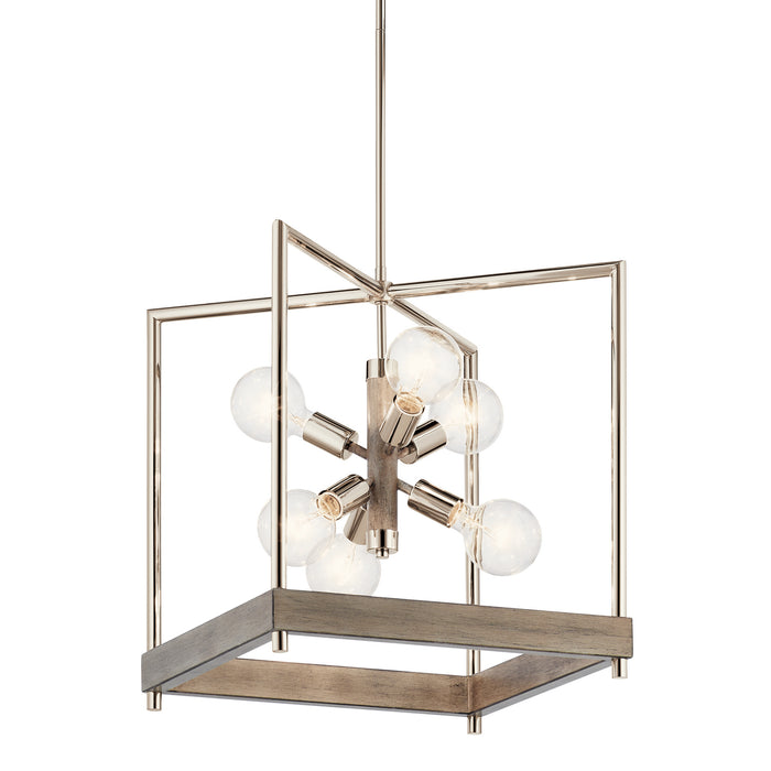 Kichler 52092DAG Six Light Foyer Pendant, Distressed Antique Gray
