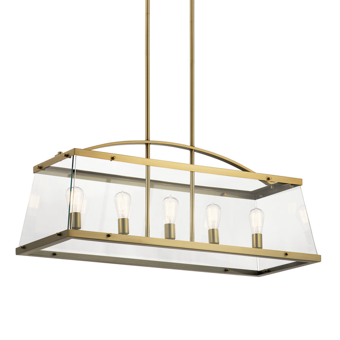 Kichler 52123BNB Five Light Linear Chandelier, Brushed Natural Brass