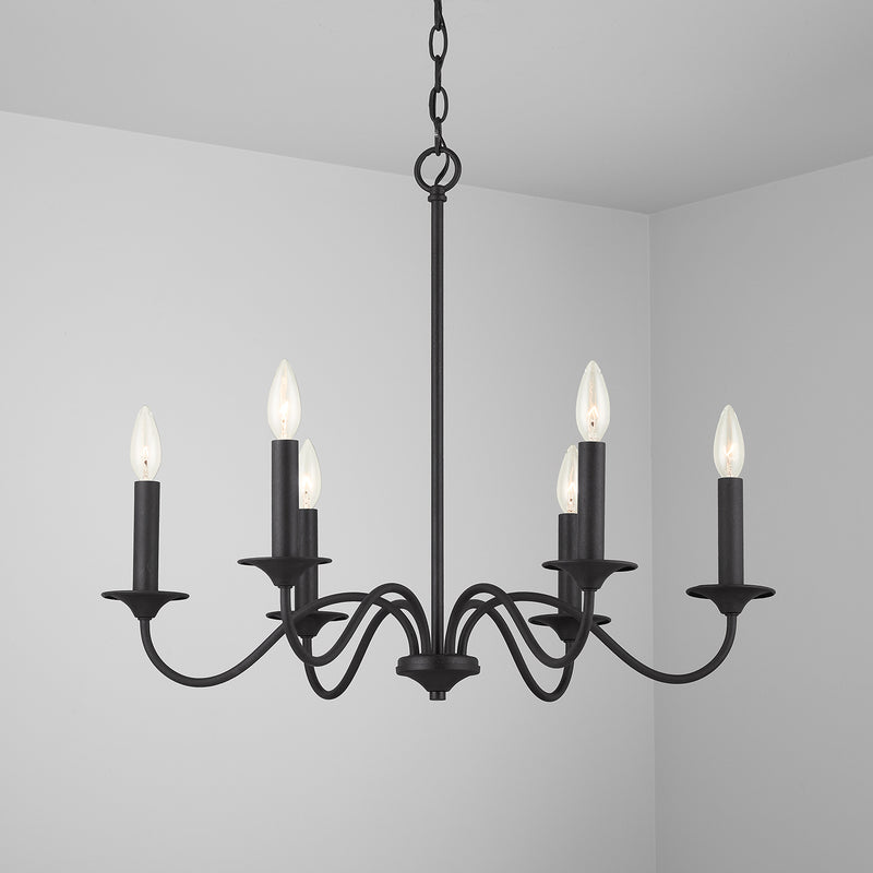 Capital Lighting 437261BI Six Light Chandelier, Black Iron