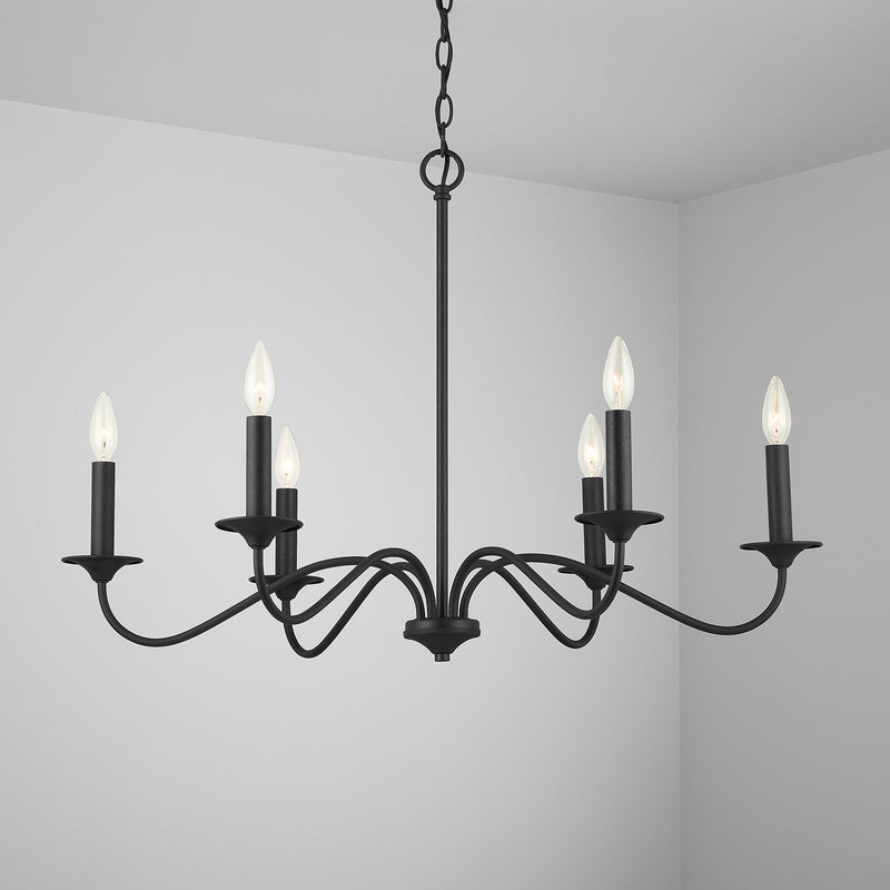 Capital Lighting 437262BI Six Light Chandelier, Black Iron