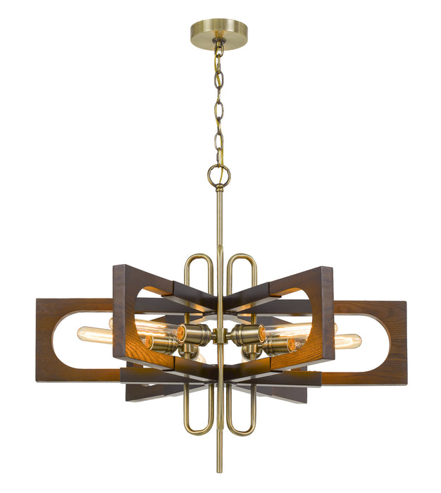 Cal Lighting FX-3728-6 Six Light Chandelier, Antique Brass/wood