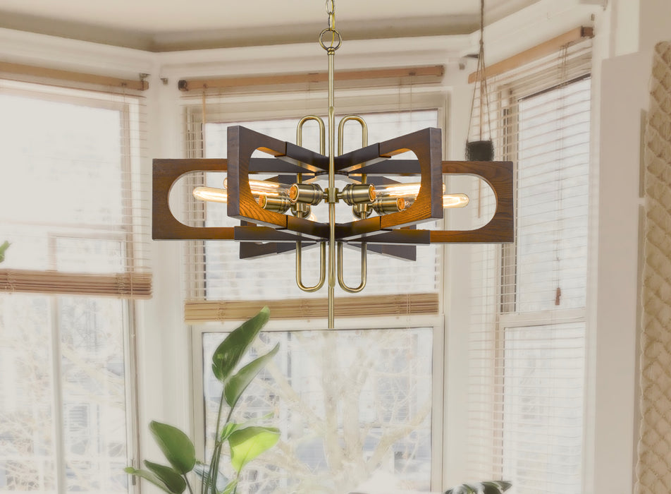 Cal Lighting FX-3728-6 Six Light Chandelier, Antique Brass/wood