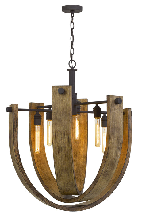 Cal Lighting FX-3729-6 Six Light Chandelier, Light Oak/Iron
