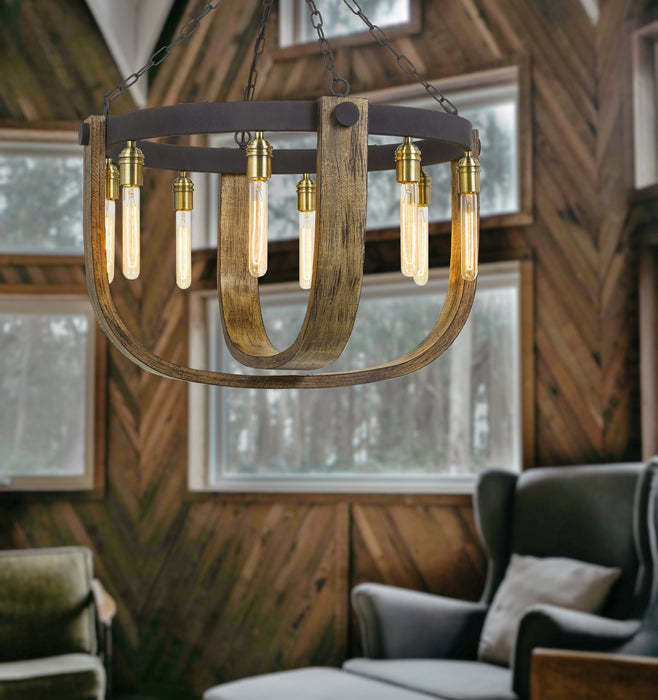 Cal Lighting FX-3730-8 Eight Light Chandelier, Light Oak/Iron
