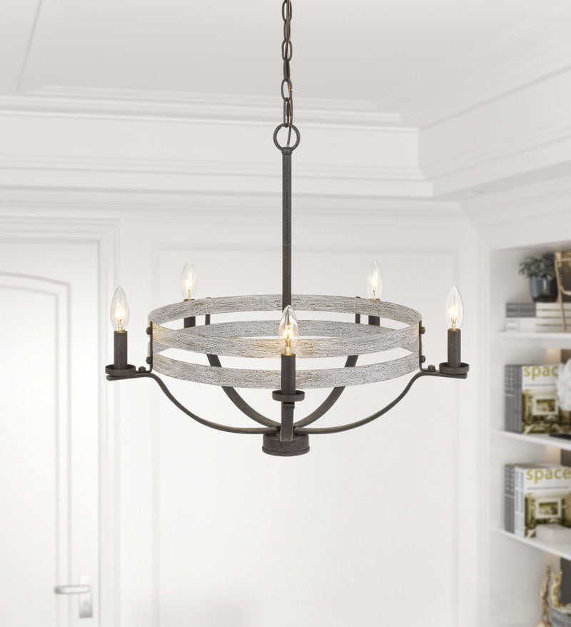 Cal Lighting FX-3733-5 Five Light Chandelier, Natural wood/Iron
