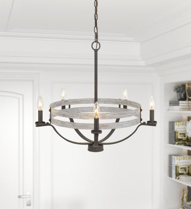 Cal Lighting FX-3733-5 Five Light Chandelier, Natural wood/Iron