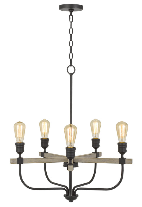 Cal Lighting FX-3734-5 Five Light Chandelier, Natural wood/Iron