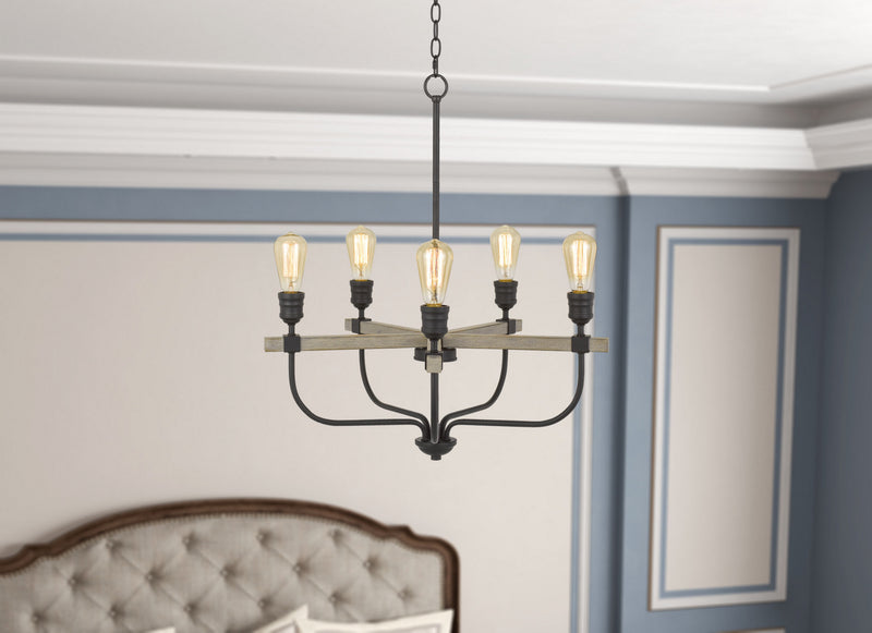 Cal Lighting FX-3734-5 Five Light Chandelier, Natural wood/Iron