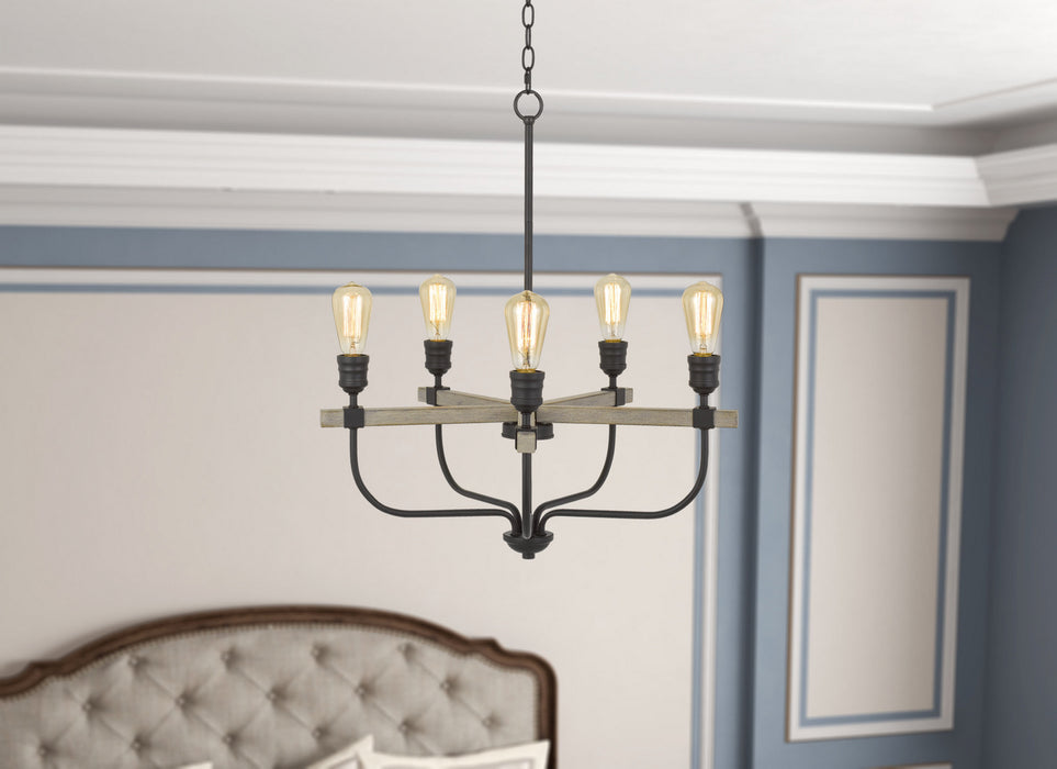 Cal Lighting FX-3734-5 Five Light Chandelier, Natural wood/Iron