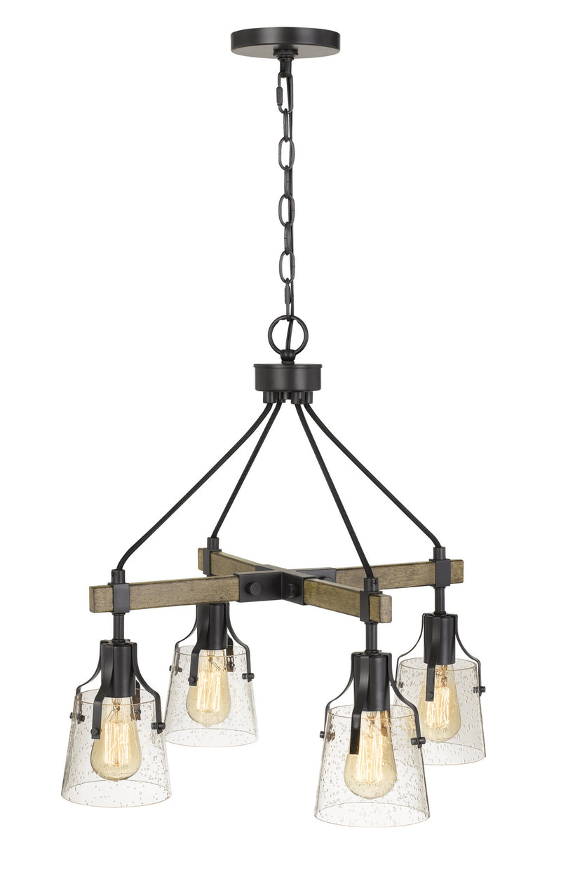 Cal Lighting FX-3735-4 Four Light Chandelier, Wood/Iron