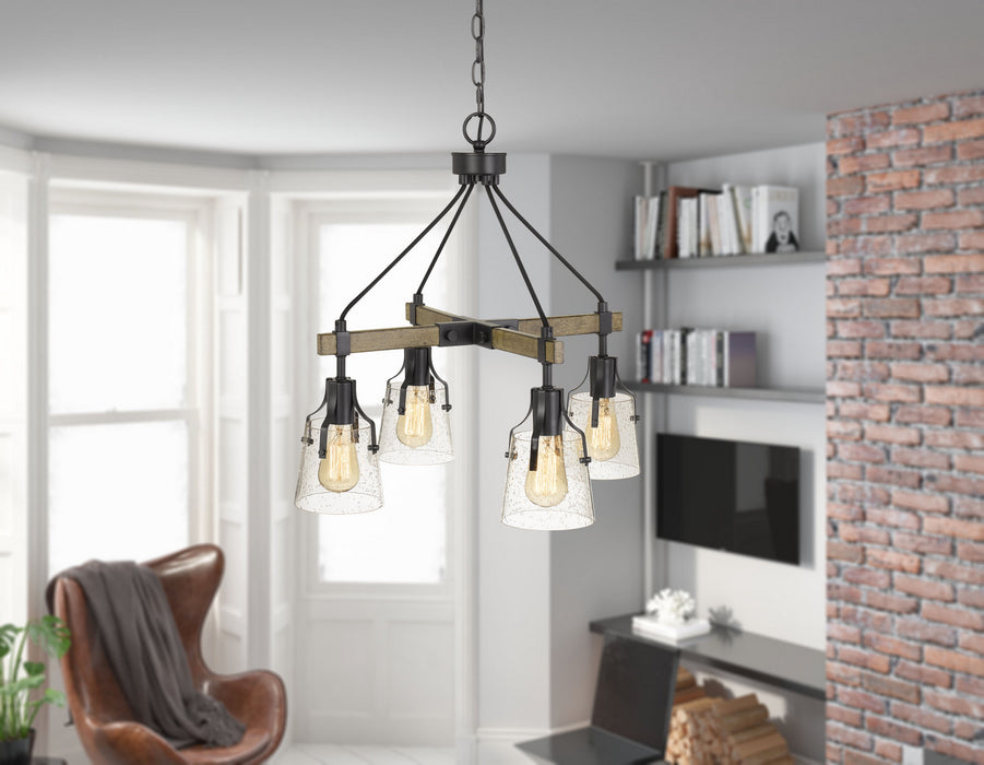 Cal Lighting FX-3735-4 Four Light Chandelier, Wood/Iron