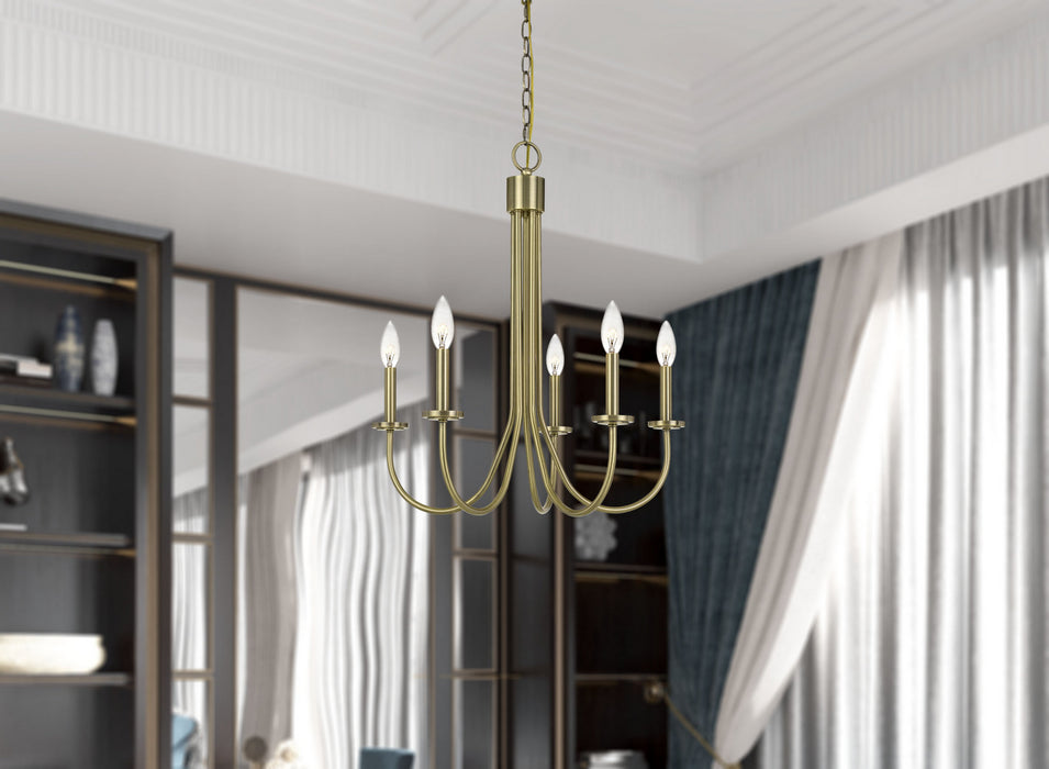 Cal Lighting FX-3736-5 Five Light Chandelier, Antique Brass