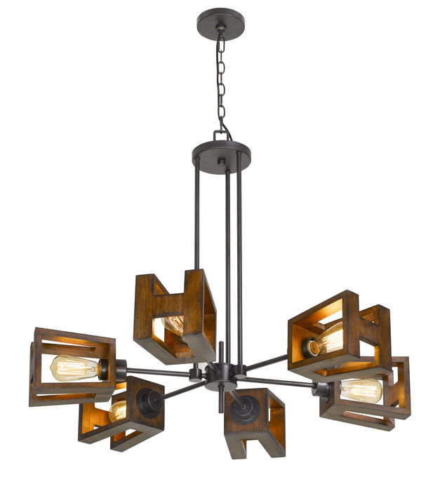 Cal Lighting FX-3739-6 Six Light Chandelier, Wood/Iron