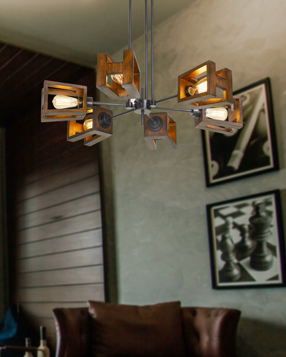 Cal Lighting FX-3739-6 Six Light Chandelier, Wood/Iron