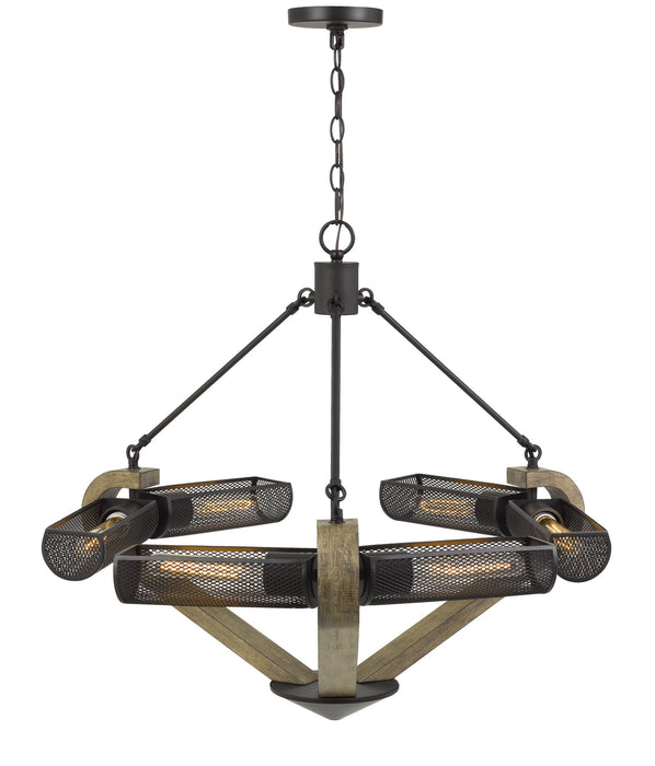 Cal Lighting FX-3740-6 Six Light Chandelier, Wood/Iron