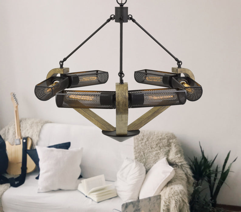 Cal Lighting FX-3740-6 Six Light Chandelier, Wood/Iron